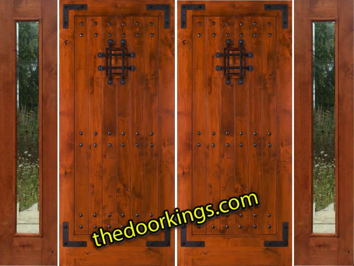 sw70 knotty alder double door with two bevel sidelites